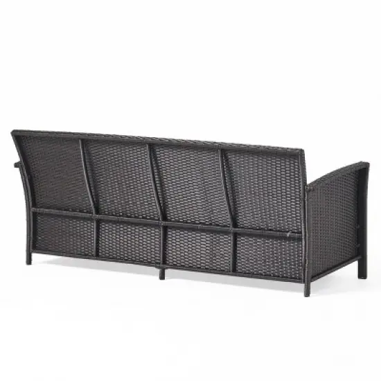 GDFStudio Raina 73" Outdoor Wicker 3 Seater Sofa with Cushion image {6}