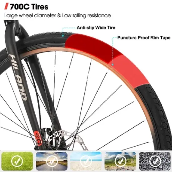 HILAND Clifford 700C Hybrid Bike, 21 Speeds Urban City Commuter Bicycle image {7}