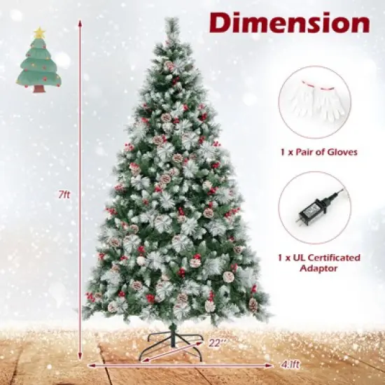 Costway 7 FT Pre-Lit Artificial Christmas Tree Hinged with Pine Needles 400 LED Lights image {2}