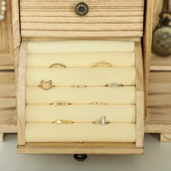 HOMCOM 4-Tier Wooden Jewelry Box for Women, Large Jewelry Organizer with Mirror and 2 Drawers for Rings Earrings Necklaces Bracelets, Brown image {5}