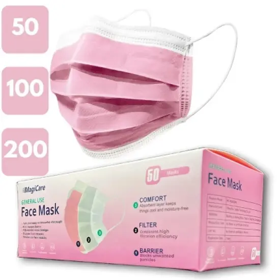 MagiCare - Premium Pink Face Masks for Adults - Breathable 3-Layer Disposable Protection image {5}
