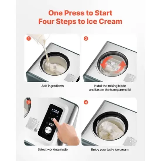 VEVOR Automatic Ice Cream Maker with Built-in Compressor, 1.5 Quart No Pre-freezing Gelato Maker, Stainless Steel Electric Sorbet-Maker, Black&Silver image {5}