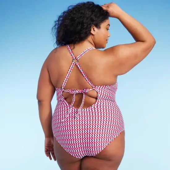 Women's Wide Ribbed Ring Medium Coverage One Piece Swimsuit - Kona Sol&trade; Multi Red image {1}