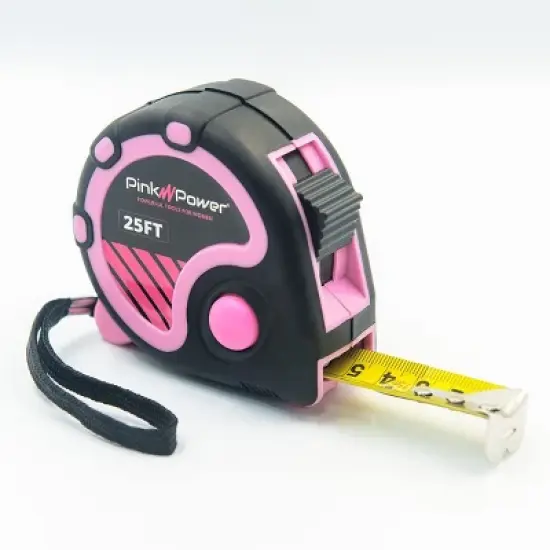 Pink Power 25ft Pink Tape Measure - Measuring Tape for Women's Tool Kit with Retractable Blade and Lock Button - Girls Lightweight Measurement Tool image {5}