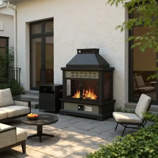 YARDSIGHT Iron Rectangular Gas Fireplace with Grey Heat Transfer and Black High-Temperature Powder Coating - Modern & Durable image {9}