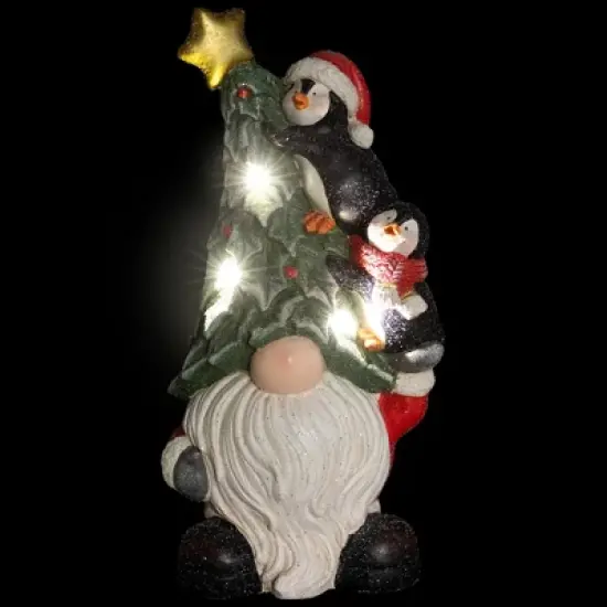 Northlight Lighted Gnome with Penguins Christmas Decoration -17" - Clear LED Lights image {2}