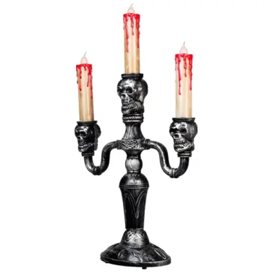 Northlight Antique-Style Skull Trio Flickering Halloween Candelabra - 13.75" - Amber Lights image {4}