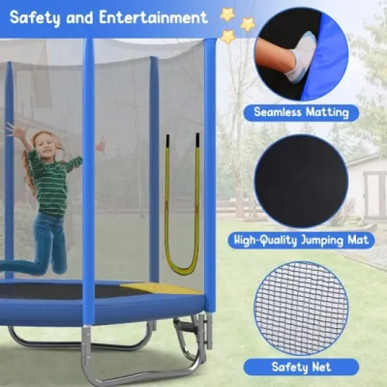 Whisen 7FT Round Trampoline for Kids with Safety Enclosure, Slide and Ladder, Easy Assembly image {4}
