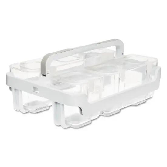 deflecto Stackable Caddy Organizer with S, M and L Containers, Plastic, 10.5 x 14 x 6.5, White Caddy/Clear Containers image {6}