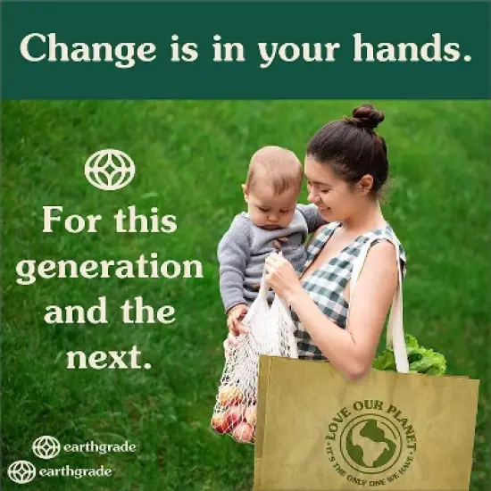 EARTHGRADE Reusable Grocery Shopping Bag Sustainable & Eco Friendly Washable Paper Totes with Cotton Canvas Handles & Durable Seams (Standard) image {1}