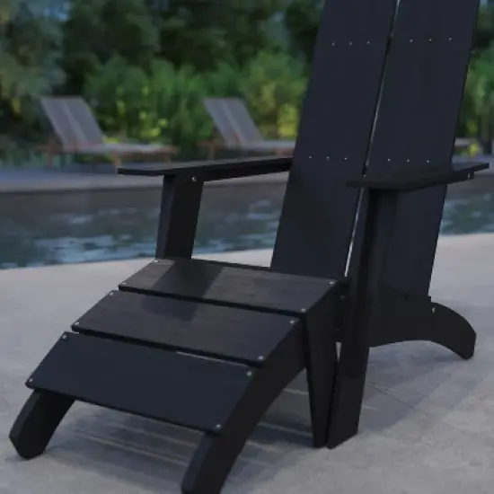 Merrick Lane Adirondack Modern Slatted Back Patio Chair With Accompanying Foot Ottoman image {6}