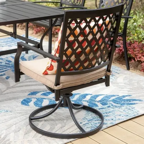 7pc Patio Set with 37" Table & Diamond Back Swivel Arm Chairs - Captiva Designs image {6}