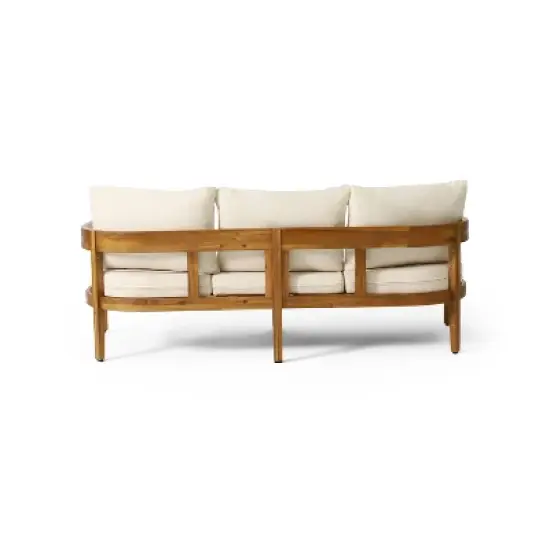 Brooklyn Outdoor Acacia Wood 3 Seat Sofa with Cushions Teak/Beige - Christopher Knight Home: Weather-Resistant Patio Furniture image {5}