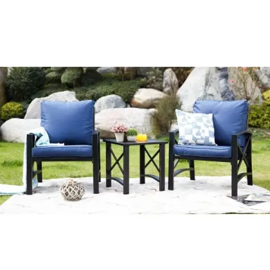 3pc Outdoor Metal Conversation Set with Cushions - Patio Festival
 image {1}