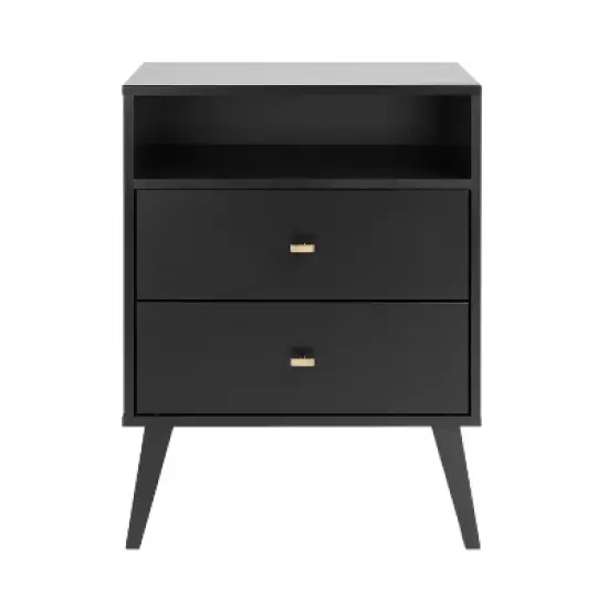 Mid Century Modern 2 Drawer Tall Nightstand with Shelf - Prepac image {10}