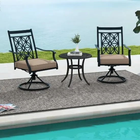 Tangkula Patio Metal Swivel Chairs Set of 2 Fabric Bistro Rocker Chairs w/ Curved Armrests image {1}