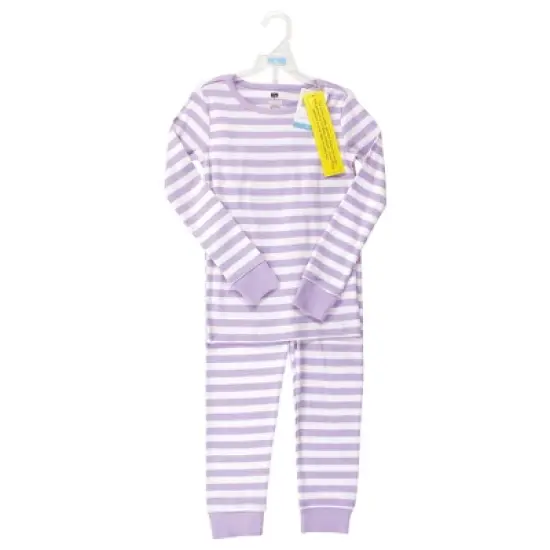 Hudson Baby Infant Girl Cotton Pajama Set, Lilac Stripe image {1}