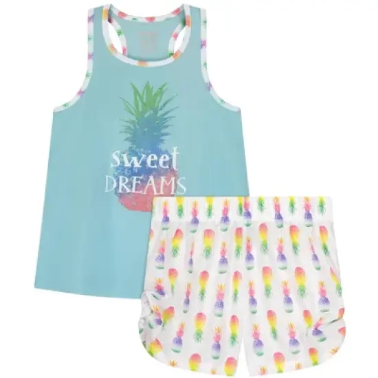 Sleep On It Girls Sweet Pineapple Dreams 2-Piece Tank Pajama Shorts Sleep Set image {5}
