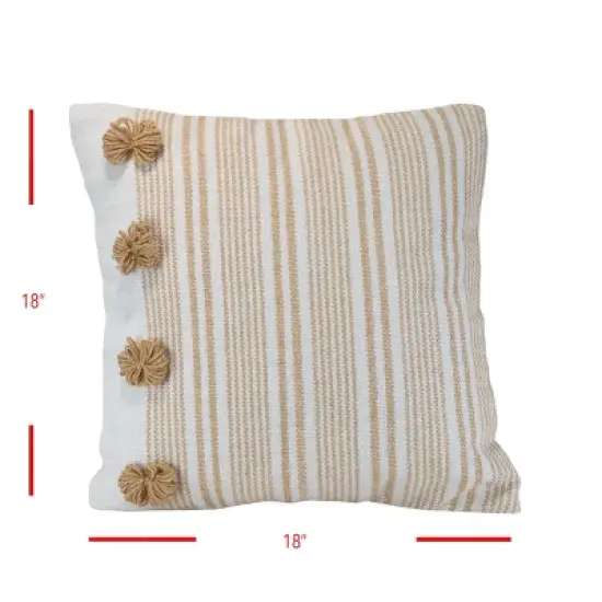 Brown Striped Hand Woven 18x18" Outdoor Decorative Throw Pillow with Pulled Yarn Bouquets - Foreside Home & Garden image {5}