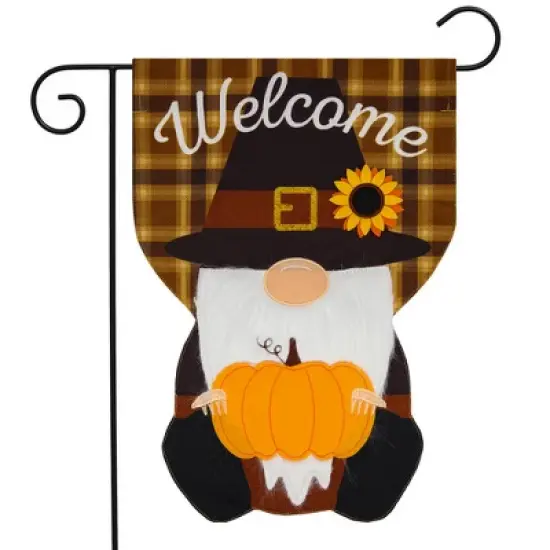 Briarwood Lane Pilgrim Gnome Thanksgiving Burlap Garden Flag Humo image {1}