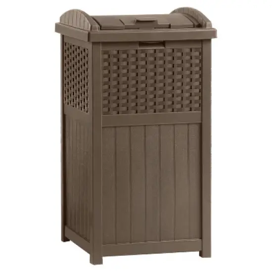 Suncast Trash Hideaway Outdoor Garbage & Outdoor Patio Storage Deck Box, Brown image {1}