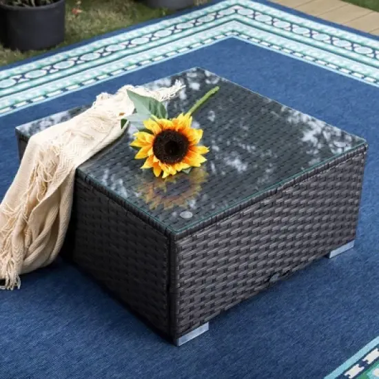 9pc All-Weather Patio Wicker Conversation Set with Cushions - Navy - Captiva Designs image {2}