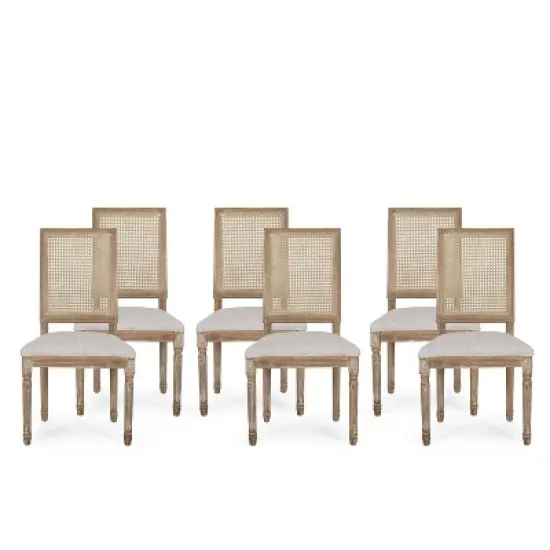 Christopher Knight Home  Brownell French Country Wood and Cane Upholstered Dining Chairs (Set of 6) image {15}
