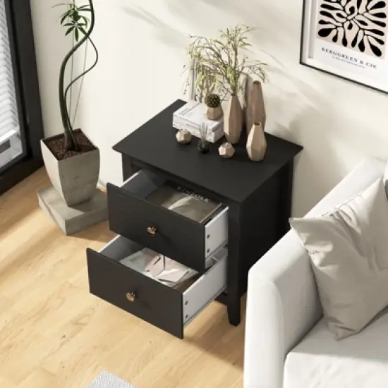 Tangkula Modern Nightstand w/ Storage 2 Drawers & Support Legs for Bedroom Black image {2}