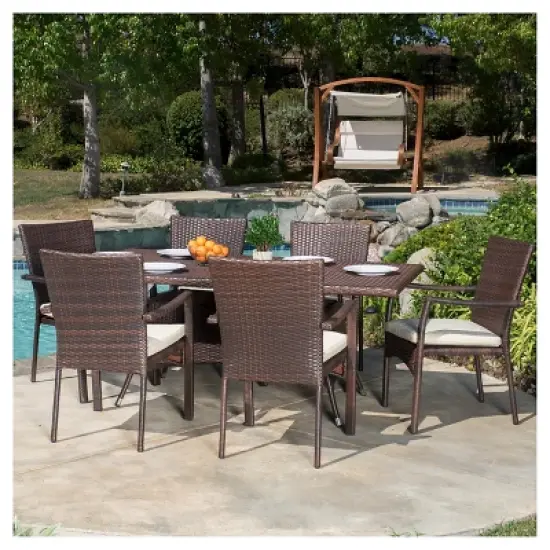 Thompson 7pc Wicker Dining Set - Christopher Knight Home image {5}