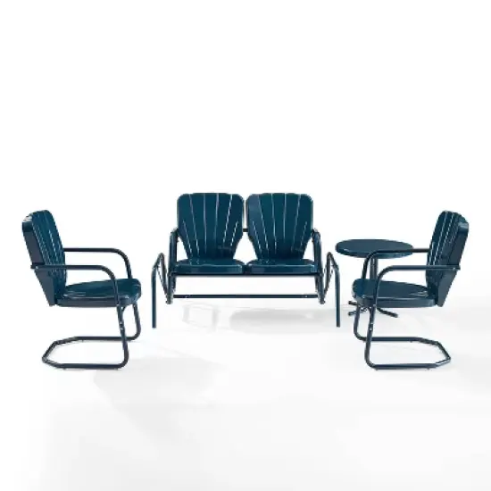 Ridgeland 4pc Outdoor Metal Conversation Set - Navy - Crosley image {3}
