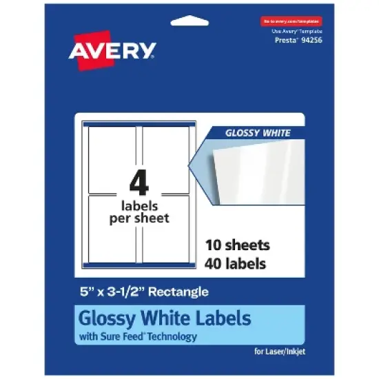 Avery Glossy White Rectangle Labels with Sure Feed, 5" x 3.5" image {5}