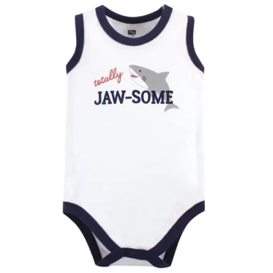 Hudson Baby Infant Boy Cotton Sleeveless Bodysuits 5pk, Shark image {2}
