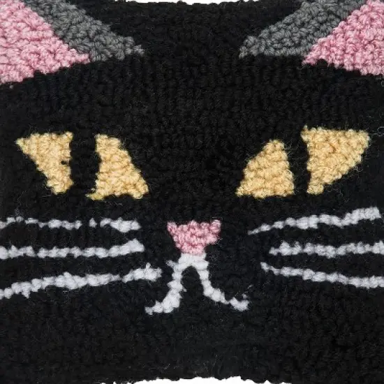 C&F Home 8" x 8" Spooky Cat Face Hooked Petite Halloween Throw Pillow image {2}