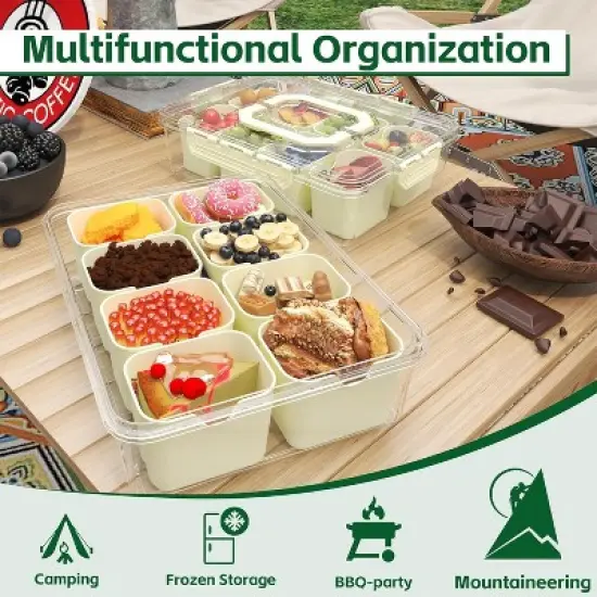 Acoinel Divided Serving Tray with Lid and Handles 8 Compartments Snack Box Container Charcuterie Organizer image {3}
