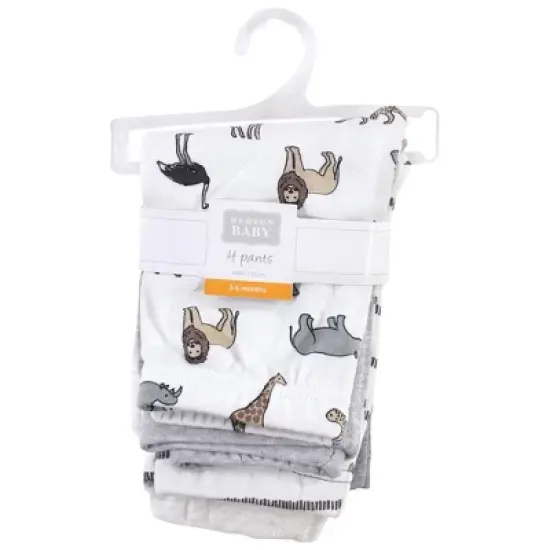 Hudson Baby Baby and Toddler Cotton Pants 4pk, Neutral Safari image {1}