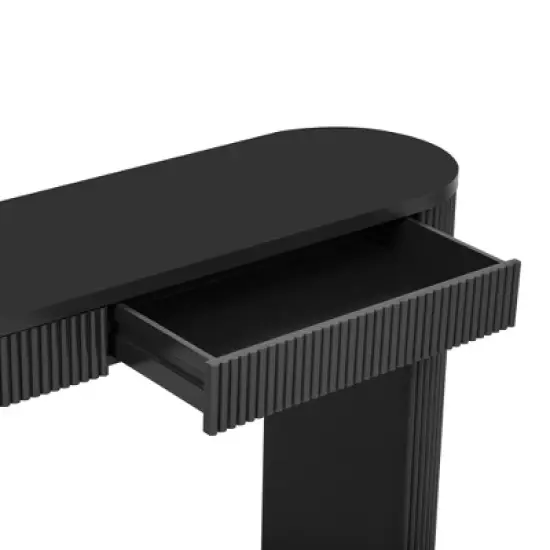 Elegant Vertical-Striped Console Table with Curved Legs and Pine Veneer Finish, Accent Entryway Table for Living Room & Hallway -ModernLuxe image {8}