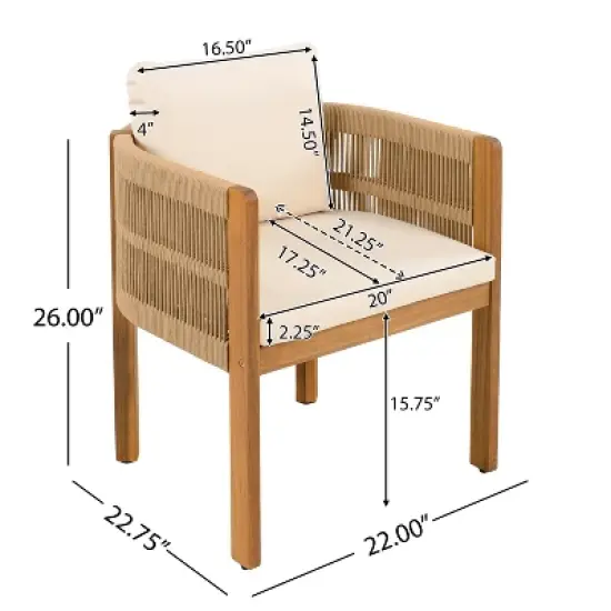 Christopher Knight Home Corin Elara 5 Piece Patio Acacia Wood Woven Rope Dining Set with Slatted Table and Cushions image {3}