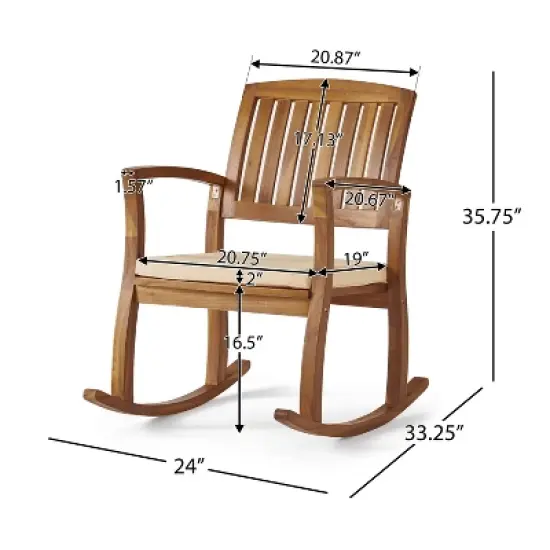 Okak 19" Boho Patio Rocking Chair Premium Acacia Armchair with Cushion,1 Pc,Rustic Recliner Chair for Porch,Backyard&Garden,Natural image {2}