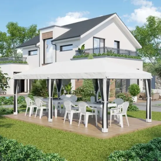 DSVIMOY 10'*20' Pop Up Canopy Tent with Netting, Instant Tents for Parties with Carry Bag for Garden, Cream White, 230.25"*116.25"*106.25" image {5}