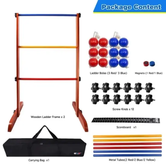 GSE Premium Solid Wood Ladder Ball Toss Game Set with Ladder Ball Bolas & Carrying Case image {5}