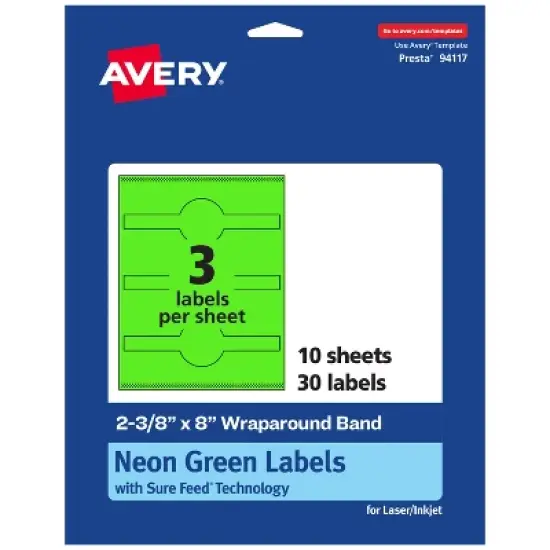 Avery Printable Wraparound Band Labels, Neon Green, 2-3/8" x 8", 30ct image {8}