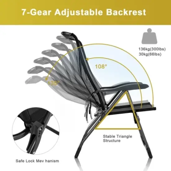 Costway 4PCS Patio Folding Dining Chair Ottoman Set Adjustable Back Camp Gray\Black image {4}
