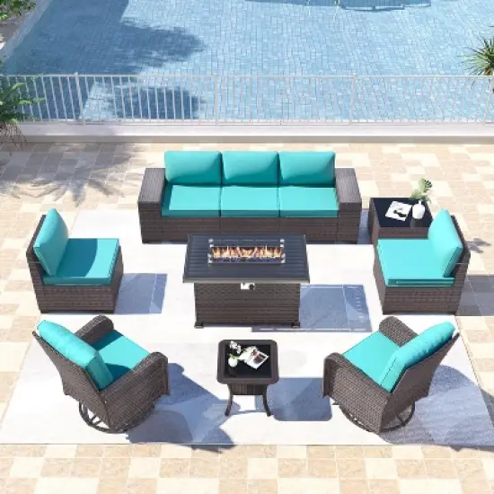 ALAULM 10PCS Outdoor Patio Furniture Set,PE Rattan Sectional Sofa Patio Conversation Sets image {9}