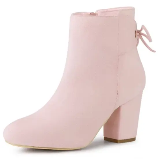 Allegra K Women's Round Toe Block Heel Back Zipper Ankle Boots image {13}