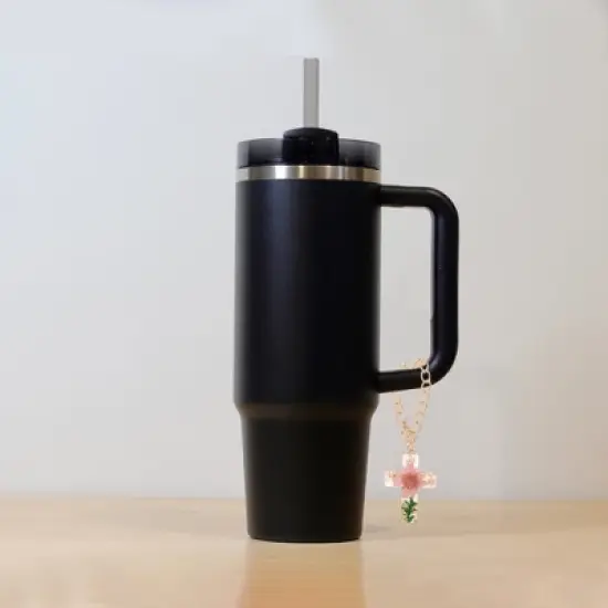 Unique Bargains Dried Flower Cross Water Cup Pendant Pink Green 1 Pc image {2}