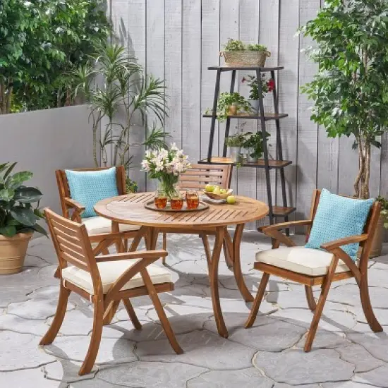 Christopher Knight Home Downgate Outdoor Acacia Wood 5 Piece Dining Set with Cushions image {11}