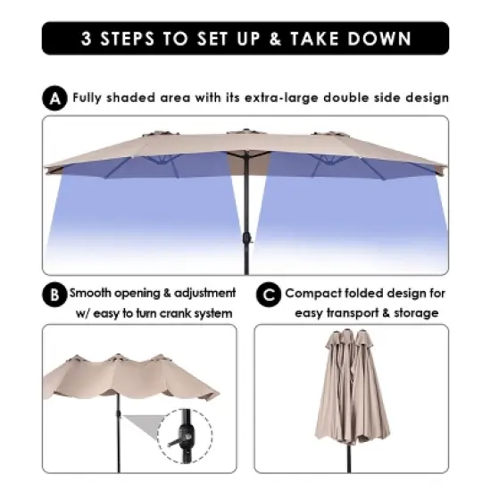 Tangkula 15'Patio Umbrella Double-Sided Outdoor Shade Offset Beige image {3}