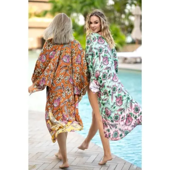 Shiraleah Orange and Yellow Floral Long Cover Up image {2}