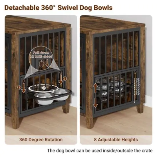 Gikpal Dog Crate Furniture with 2 Adjustable Dog Bowls, Dog Cage Furniture, Dog Kennel Indoor with Lockable Door, Chew-Proof Design, Pet Carrier House image {2}