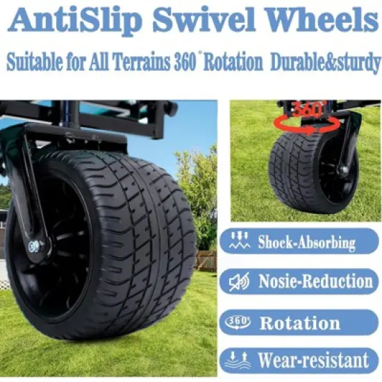 RISOKEYS Heavy-Duty 300lbs Capacity Folding Wagon Cart with Removable Waterproof Cover,for Beach Camping, All-Terrain Collapsible Cart,Brown image {3}